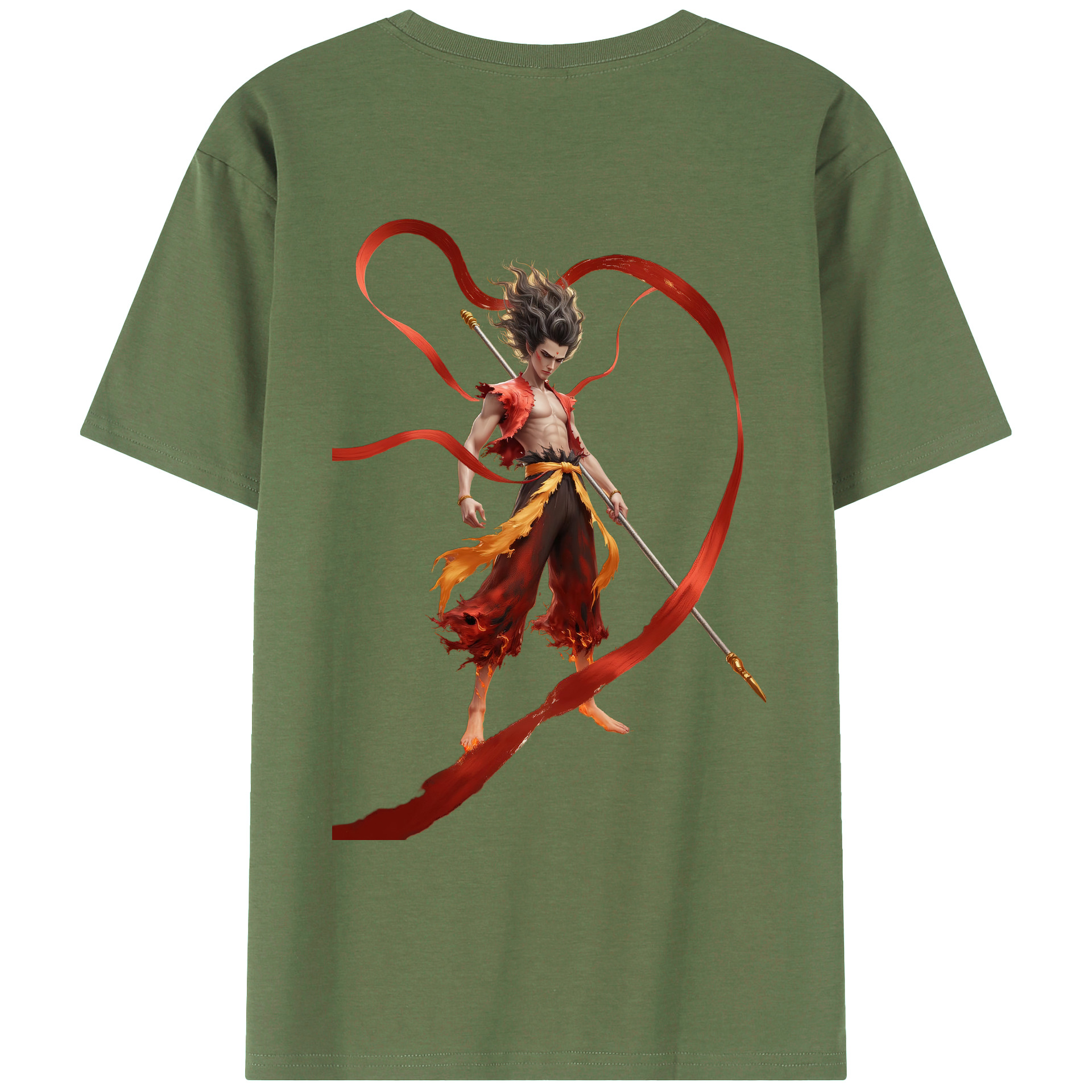 （画像用） Ne Zha 2 ナタ 魔童の大暴れ 綿100％ メンズ半袖Tシャツ（バックプリント） 通気性